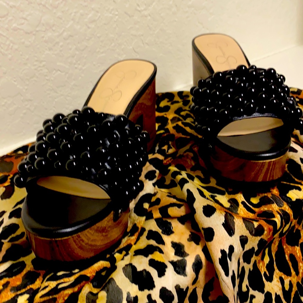 Jessica Simpson Sexy black beaded slip on slipper..